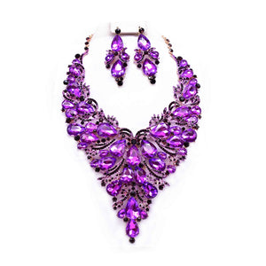 GOLD PURPLE RHINESTONE NECKLACE SET ( 12696 GPU )