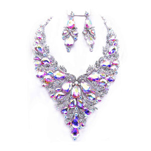 SILVER AB RHINESTONE NECKLACE SET ( 12696 RAB )