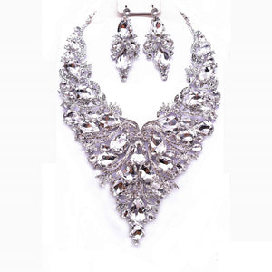 SILVER CLEAR RHINESTONE NECKLACE SET ( 12696 R )