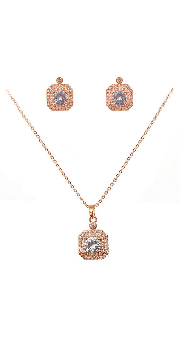 Gold Necklace Set Clear CZ Cubic Zirconia Stones ( 22208 CLGD )