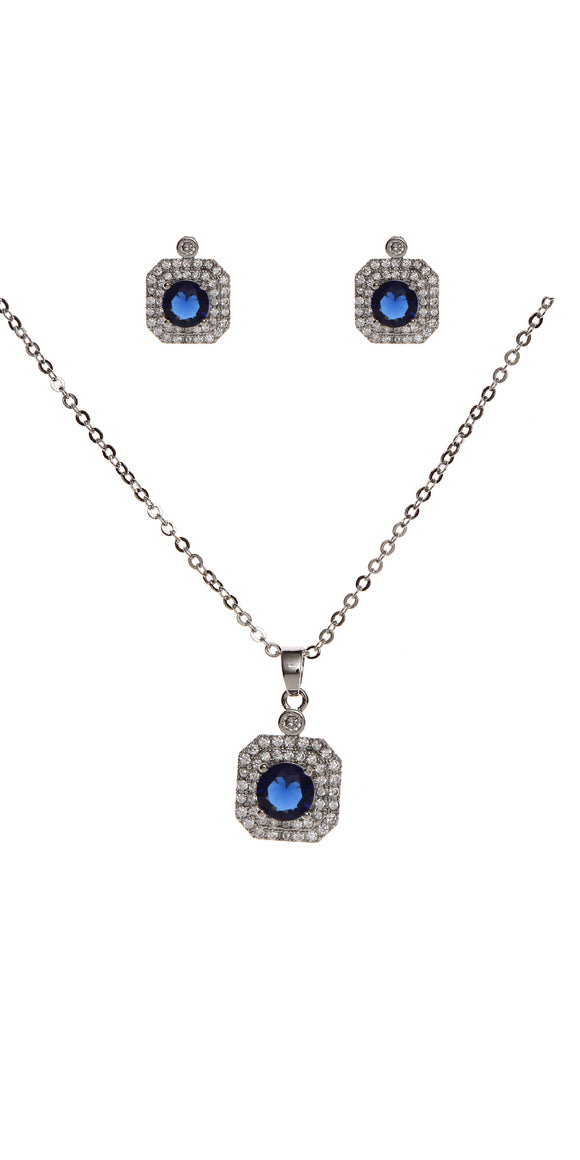 Silver Necklace Set Clear Blue CZ Cubic Zirconia Stones ( 22208 CLSARD )