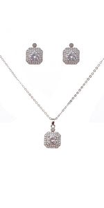 Silver Necklace Set Clear CZ Cubic Zirconia Stones ( 22208 CLRD )