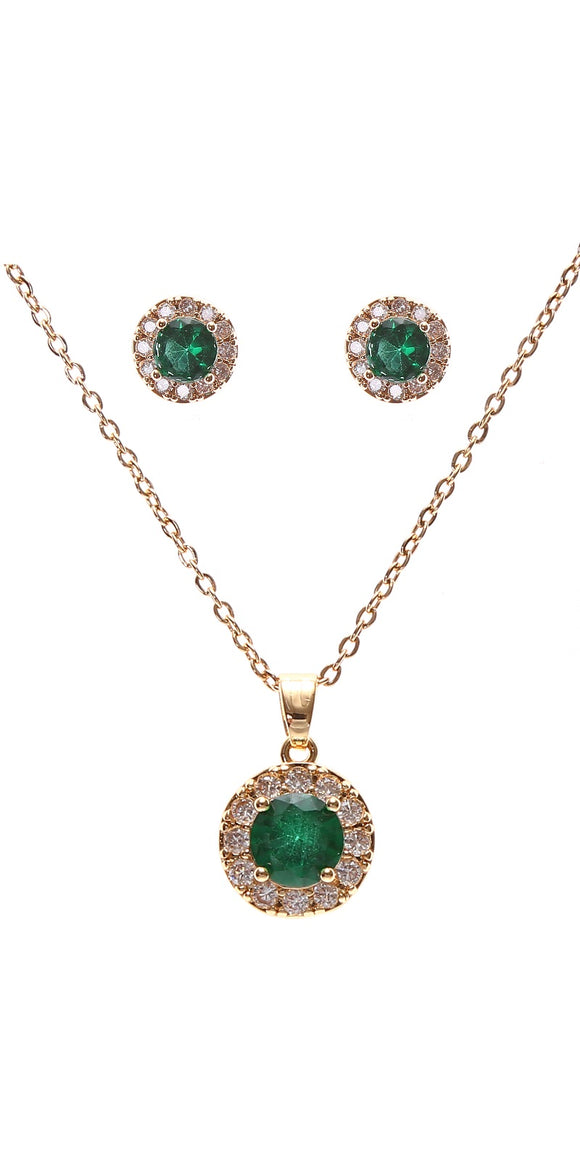 Gold Necklace Set Clear Green CZ Cubic Zirconia Stones ( 22289 CLMGD )