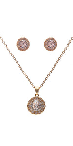 Gold Necklace Set Clear CZ Cubic Zirconia Stones ( 22289 CLGD )