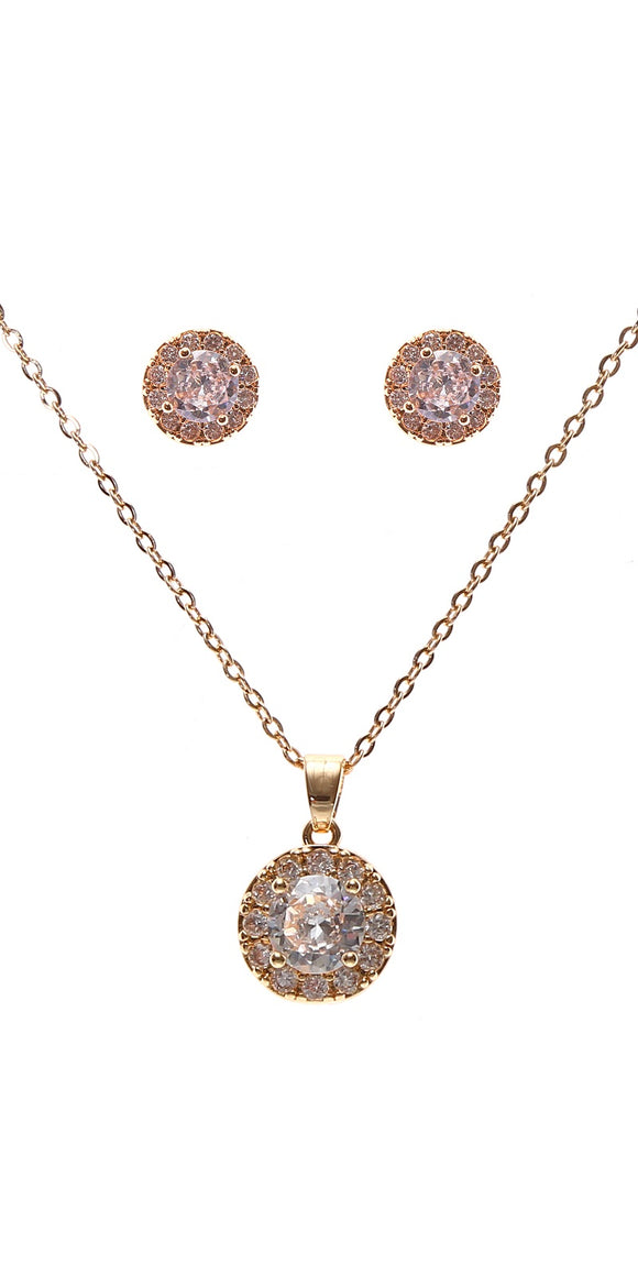 Gold Necklace Set Clear CZ Cubic Zirconia Stones ( 22289 CLGD )