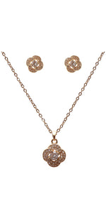 Gold Necklace Set Clear CZ Cubic Zirconia Stones ( 22291 CLGD )