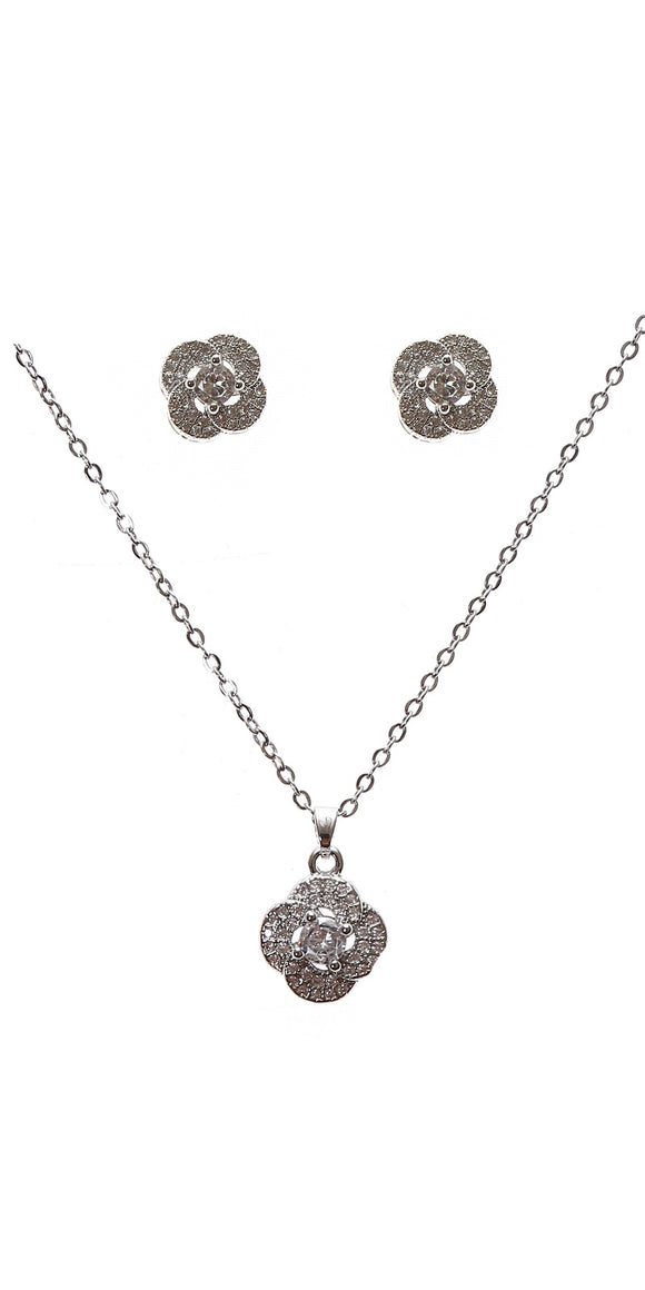 Silver Necklace Set Clear CZ Cubic Zirconia Stones ( 22291 CLRD )