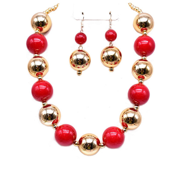 GOLD RED BALL NECKLACE SET ( 12641 GRD )