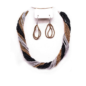 GOLD WHITE BLACK BEAD NECKLACE SET ( 12647 G )