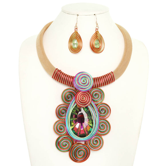 RAINBOW FASHION METAL NECKLACE SET ( 1348 RB )