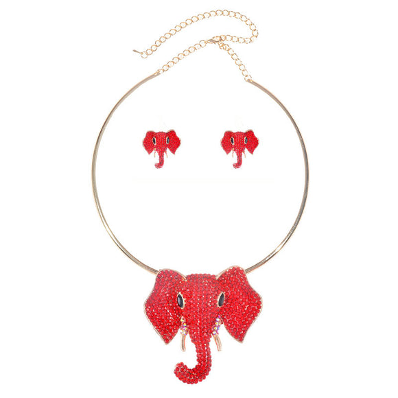 GOLD RED STONES ELEPHANT CHOKER NECKLACE SET ( 2503 RED )