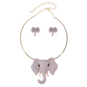 GOLD CLEAR STONES ELEPHANT CHOKER NECKLACE SET ( 2503 GCL )