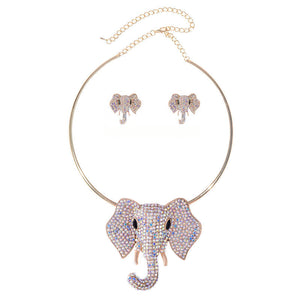 GOLD AB STONES ELEPHANT CHOKER NECKLACE SET ( 2503 GAB )