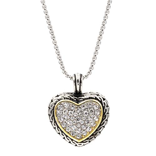 SILVER GOLD HEART PENDANT NECKLACE ( 4024 2T )