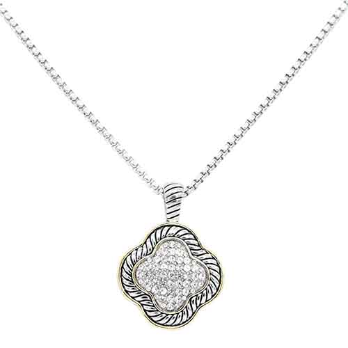 SILVER GOLD NECKLACE QUATREFOIL CZ STONES ( 4068 2T )