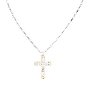 14K GOLD PLATED TWO TONED CROSS NECKLACE ( 4840 2T )