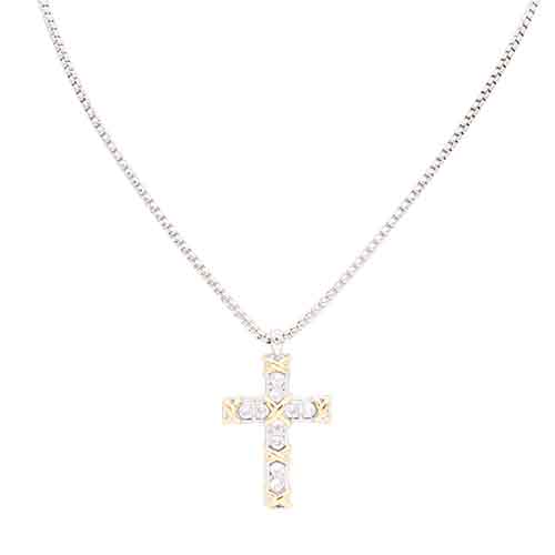 14K GOLD PLATED TWO TONED CROSS NECKLACE ( 4840 2T )