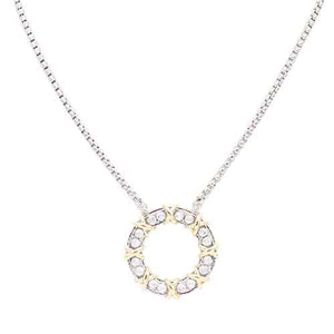 SILVER GOLD NECKLACE CLEAR CZ STONES ( 4841 2T )