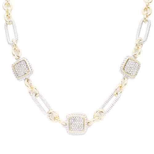 14K GOLD PLATED NECKLACE CLEAR CZ STONES ( 4843 2T )