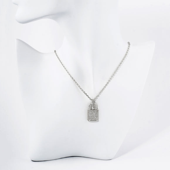 WHITE GOLD DIPPED LOCK NECKLACE ( 6002 RCR )