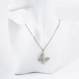 WHITE GOLD DIPPED BUTTERFLY NECKLACE ( 6009 RCR )