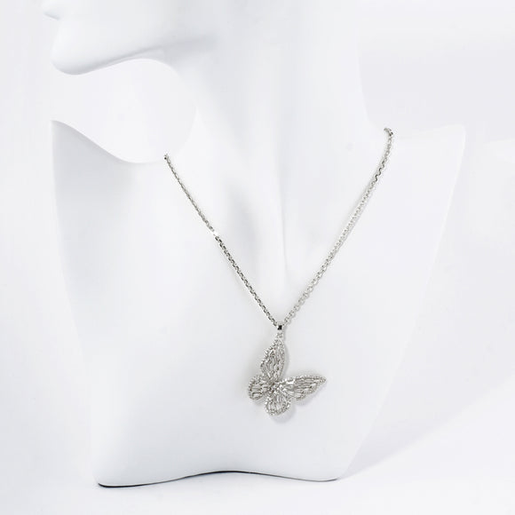 WHITE GOLD DIPPED BUTTERFLY NECKLACE ( 6009 RCR )