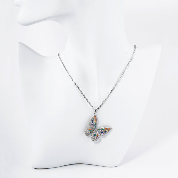 WHITE GOLD DIPPED BUTTERFLY NECKLACE ( 6009 RMT )