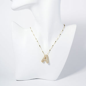 GOLD DIPPED A LETTER NECKLACE CLEAR CZ STONES ( 6113 GCA )