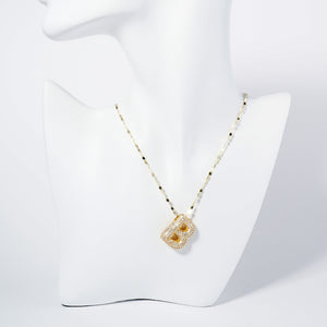 GOLD DIPPED B LETTER NECKLACE CLEAR CZ STONES ( 6113 GCB )