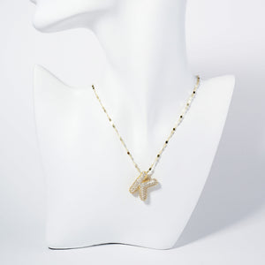 GOLD DIPPED K LETTER NECKLACE CLEAR CZ STONES ( 6113 GCK )