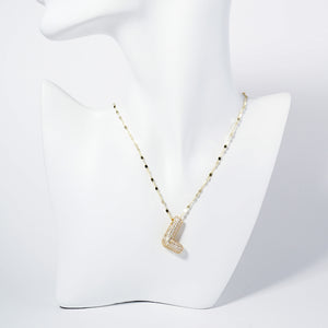 GOLD DIPPED L LETTER NECKLACE CLEAR CZ STONES ( 6113 GCL )