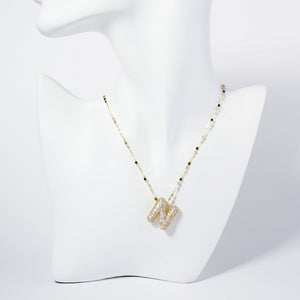 GOLD DIPPED N LETTER NECKLACE CLEAR CZ STONES ( 6113 GCN )