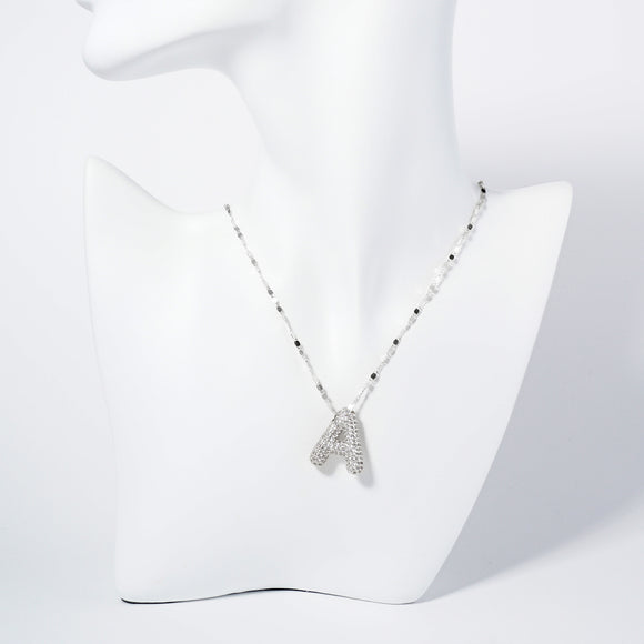 WHITE GOLD DIPPED A LETTER NECKLACE CLEAR CZ STONES ( 6113 RCA )