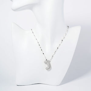 WHITE GOLD DIPPED J LETTER NECKLACE CLEAR CZ STONES ( 6113 RCJ )