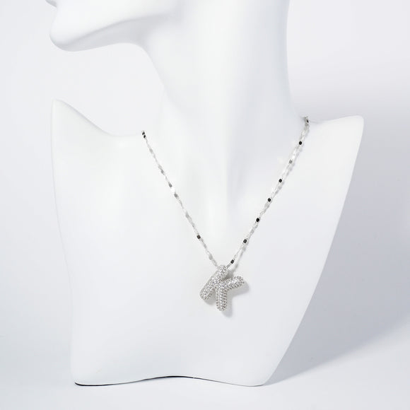 WHITE GOLD DIPPED K LETTER NECKLACE CLEAR CZ STONES ( 6113 RCK )