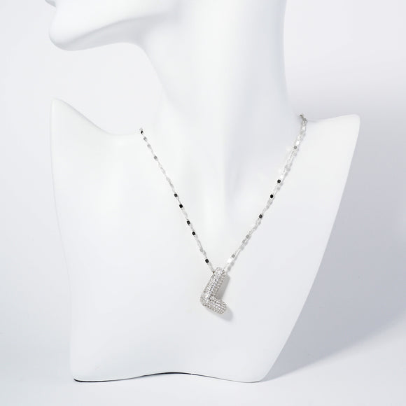 WHITE GOLD DIPPED L LETTER NECKLACE CLEAR CZ STONES ( 6113 RCL )