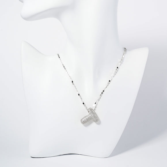 WHITE GOLD DIPPED T LETTER NECKLACE CLEAR CZ STONES ( 6113 RCT )