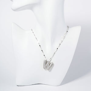 WHITE GOLD DIPPED W LETTER NECKLACE CLEAR CZ STONES ( 6113 RCW )