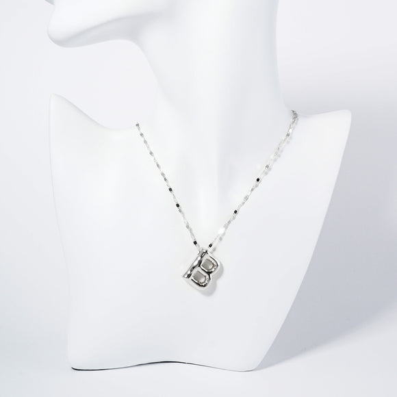 WHITE GOLD DIPPED B LETTER INITIAL NECKLACE ( 6114 RB )