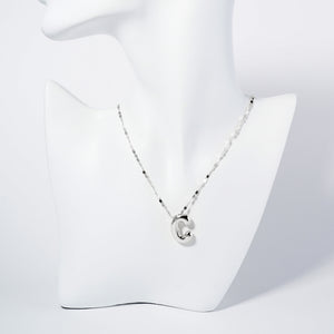 WHITE GOLD DIPPED C LETTER INITIAL NECKLACE ( 6114 RC )