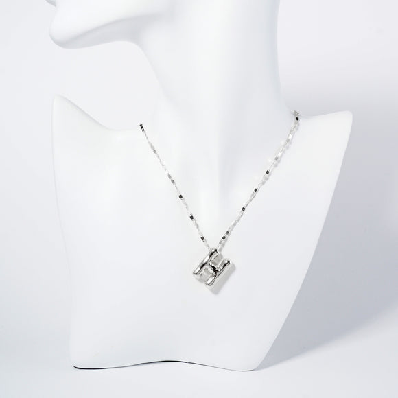 WHITE GOLD DIPPED H LETTER INITIAL NECKLACE ( 6114 RH )