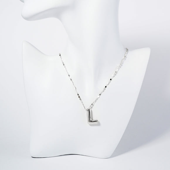 WHITE GOLD DIPPED L LETTER INITIAL NECKLACE ( 6114 RL )