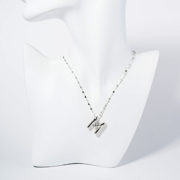 WHITE GOLD DIPPED M LETTER INITIAL NECKLACE ( 6114 RM )