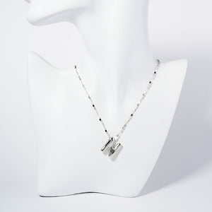 WHITE GOLD DIPPED N LETTER INITIAL NECKLACE ( 6114 RN )