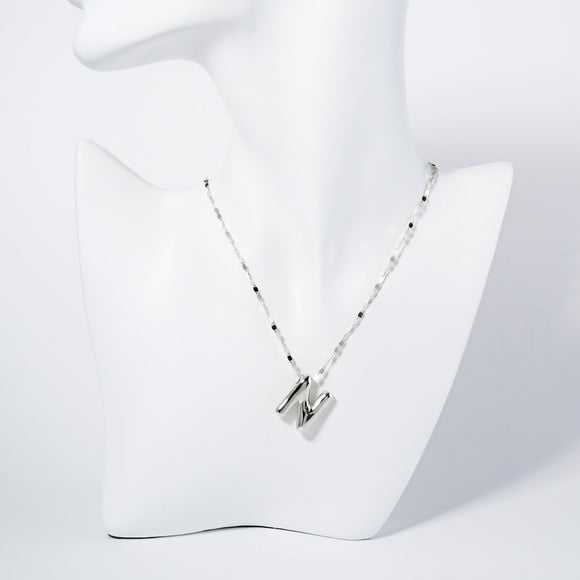 WHITE GOLD DIPPED N LETTER INITIAL NECKLACE ( 6114 RN )