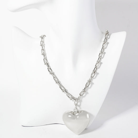 WHITE GOLD DIPPED HEART NECKLACE ( 6287 R )