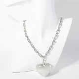 WHITE GOLD DIPPED HEART NECKLACE ( 6287 R )