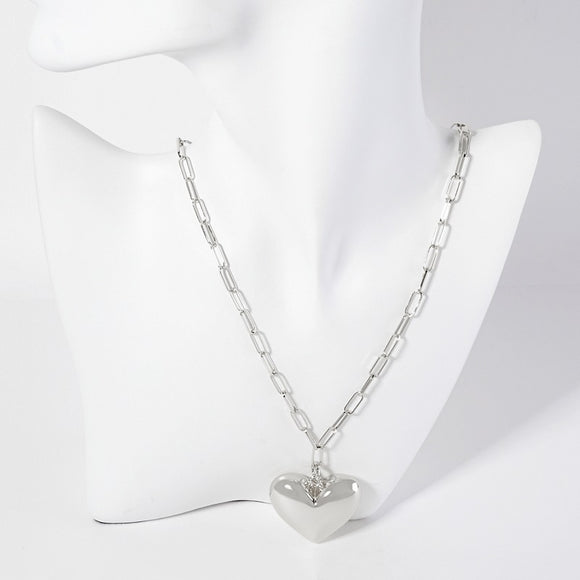 WHITE GOLD DIPPED HEART NECKLACE ( 6290 R )