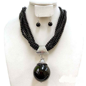 Multi Layer BLACK Pearl Necklace with Large Pearl Ball ( 124 )