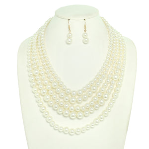 CREAM PEARL NECKLACE SET ( 12646 CR )